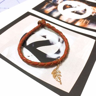 Walabi 澳洲袋鼠皮革 Kangaroo Leather 真皮 • 皮繩 • 編織 • 皮手環 葉子(金)