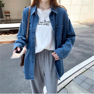 長袖牛仔襯衫外套薄款牛仔襯衫女秋冬長袖疊穿上衣設計感小眾百搭襯衣外套潮T243-B 9255衣時尚