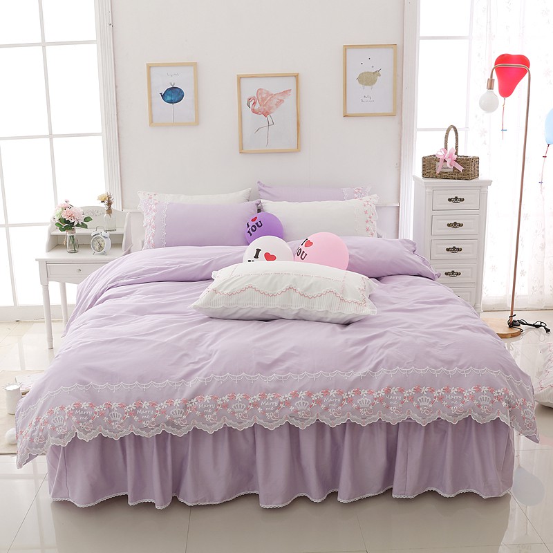 公主風床罩 可麗兒 淺紫色 標準雙人 加大床罩 可愛床罩  精梳棉 蕾絲床罩  精梳純棉 床裙組 床罩組