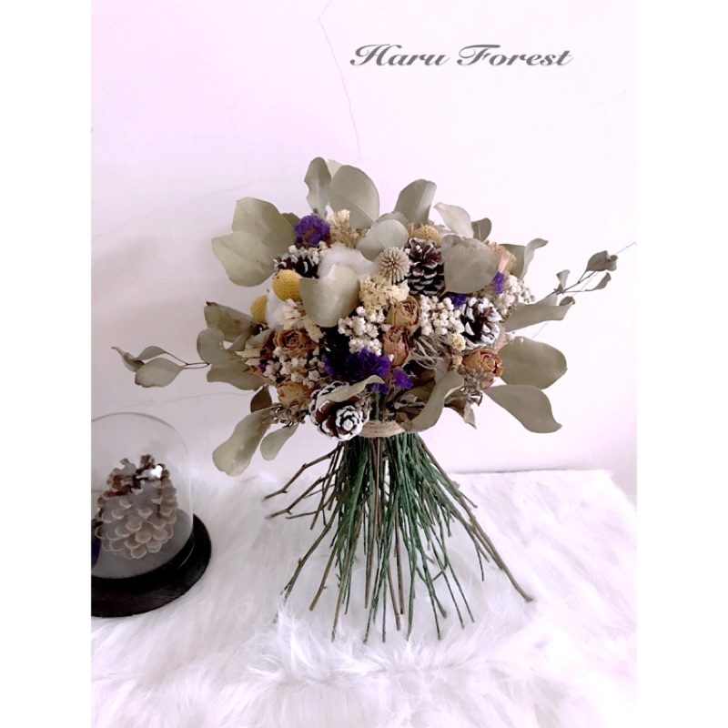 秋冬限定 大地色系乾燥捧花 桌花 白綿花系列 Haru Forest 蝦皮購物