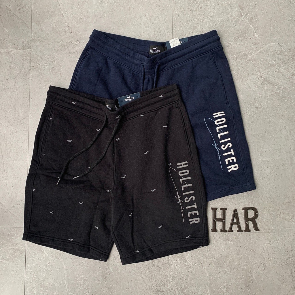 [海鹿馬] Hollister 海鷗 短褲 棉褲 棉短褲 刺繡海鷗 logo 滿版 黑色 深藍
