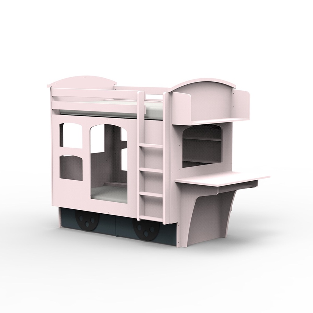 【hoi! 】 比利時Mathy by Bols 四輪車雙層兒童床附層架及書桌 90x190-粉色/含安裝運送