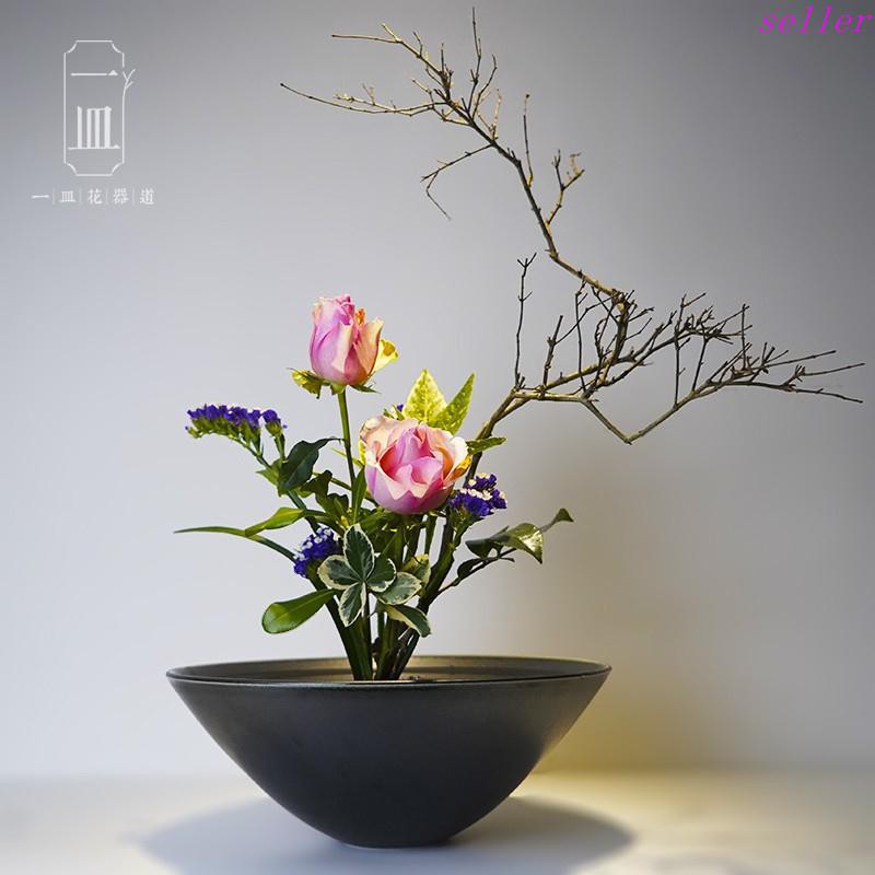 池坊花道花器黑色藍色磨砂質感生花立花wh器花盆小原流自由花花藝 蝦皮購物