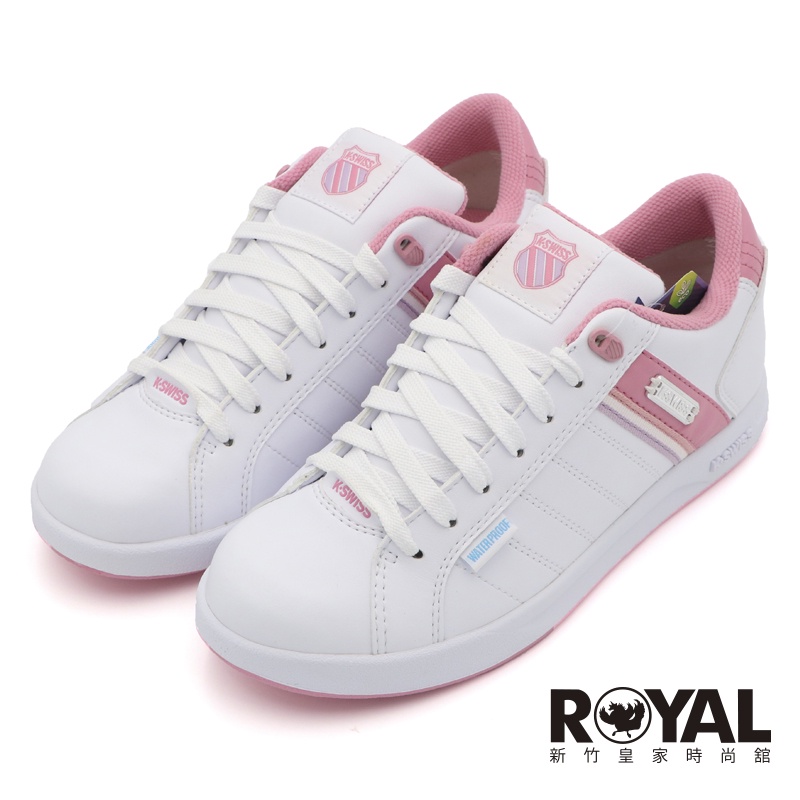 K-swiss 白/粉紅 防水 皮質 運動休閒鞋 女款 NO.J1191【新竹皇家96100-160】