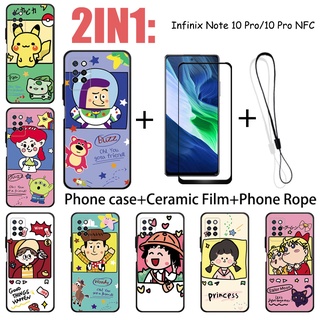 2 合 1 Infinix Note 10 Pro 10 Pro NFC 手機殼帶鋼化玻璃陶瓷膜螢幕保護膜可愛人物系列