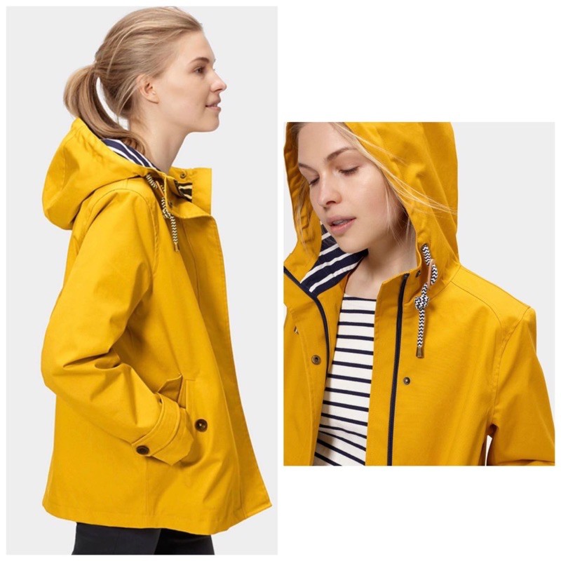 Miolla 英國品牌Joules 桃紅色 /黃色 暗扣款帽裡條紋防風防水外套
