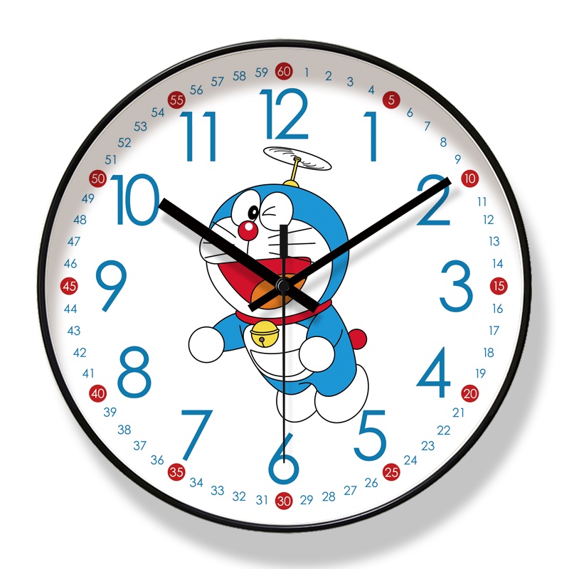免運熱銷 卡通風時鐘 創意童趣客廳掛鍾 哆啦A夢早敎家用時鍾 掛錶自動對時電波鍾