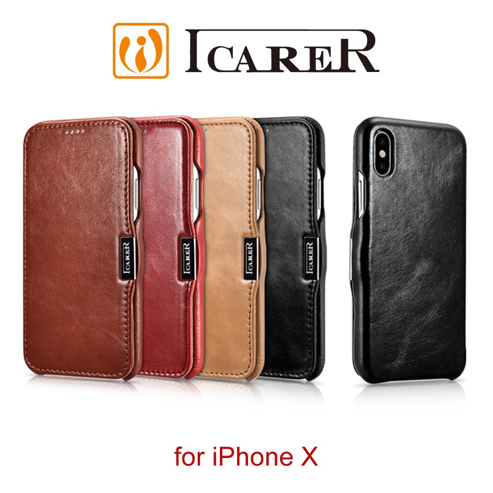 【出清】ICARER 復古系列 iPhone XS / X 磁扣側掀 手工真皮皮套
