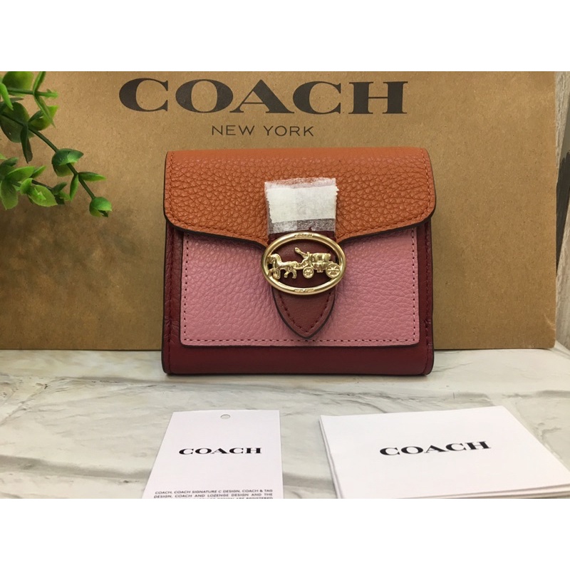 🇺🇸 COACH🔥 C4089 🌈10.7 *9.5 *2💞新款浮雕馬車皮革/撞色翻蓋短夾