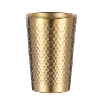 304不鏽鋼水杯 韓系鑽石紋 雙層金色水杯 餐廳啤酒杯 飲料果汁杯
