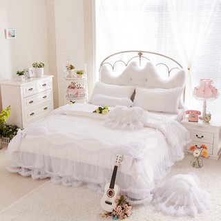 精梳棉床罩 公主日記 緹花布料 白色 公主風 床罩組 床裙組 標準雙人 加大床罩 含隱藏床包 可包覆床墊