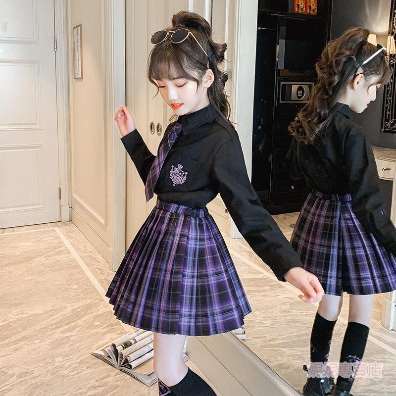 妮妮*（2件套）兒童jk制服全套日系網紅女童時尚學院風格裝格子百褶裙套裝/女童小禮服