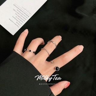 Milky Tea奶茶家 超酷戒指4件套 韓國東大門冷淡風關節戒指組合 黑色個性滴油水波紋尾戒指環 嘻哈姐妹超值套裝 3