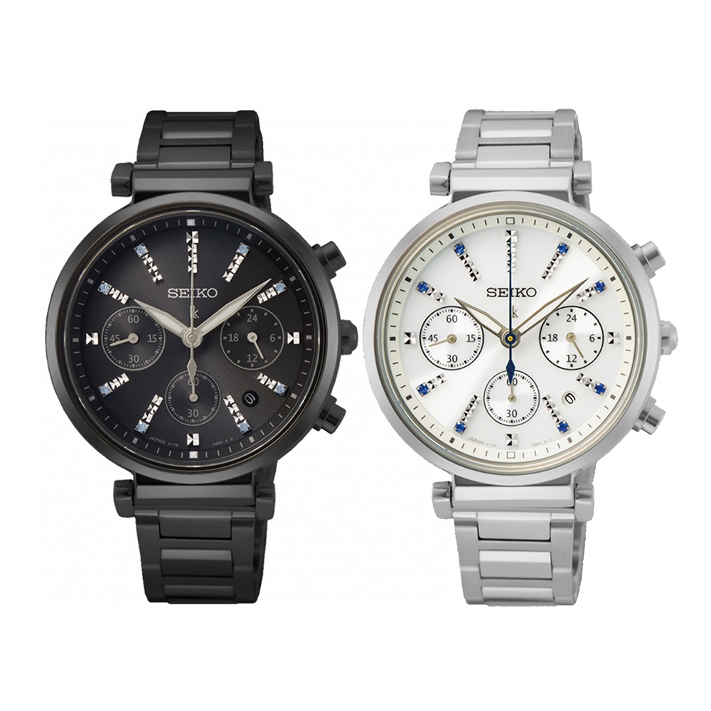 SEIKO LUKIA 太陽能計時碼錶三眼不鏽鋼錶款 SSC903J1 SSC901J1 黑鑽石 白鑽石 SK014