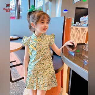 [1-9 歲] 女孩旗袍短袖洋裝青少年嬰兒純棉中式改良服裝洋裝