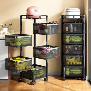 廚房 蔬菜 置物架 360度旋轉 多功能 轉角架 落地 多層 水果 收納架 廚房架子 方形旋轉置物架