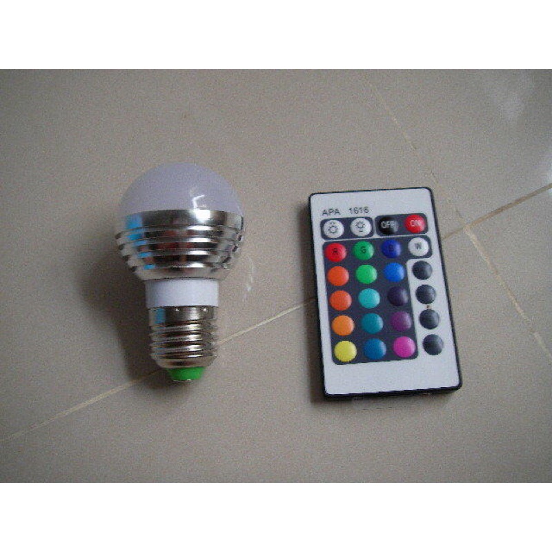LED七彩變色24鍵遙控3W燈泡球-RGB裝飾燈-白光-紅藍綠爆閃KTV酒吧改裝室內燈 -E27-5V-12V-110V