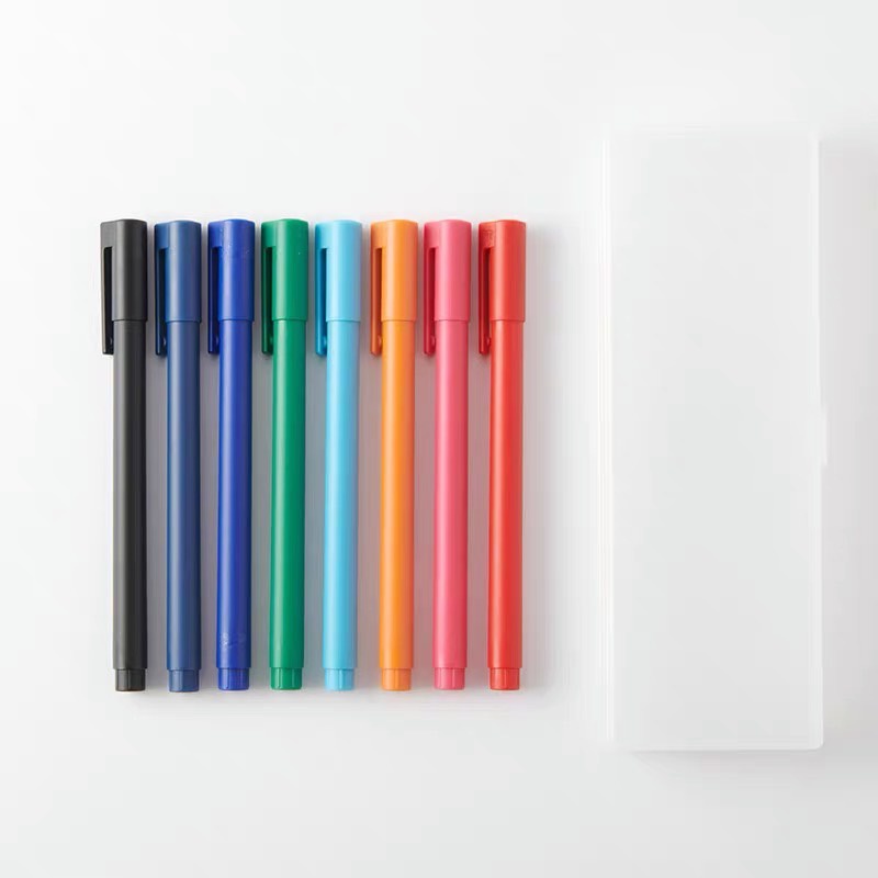 【MUJI 無印良品】 彩色膠墨中性筆 0.5mm 8色組 附收納盒 鉛筆盒 原子筆 圓珠筆 膠墨中性筆 筆