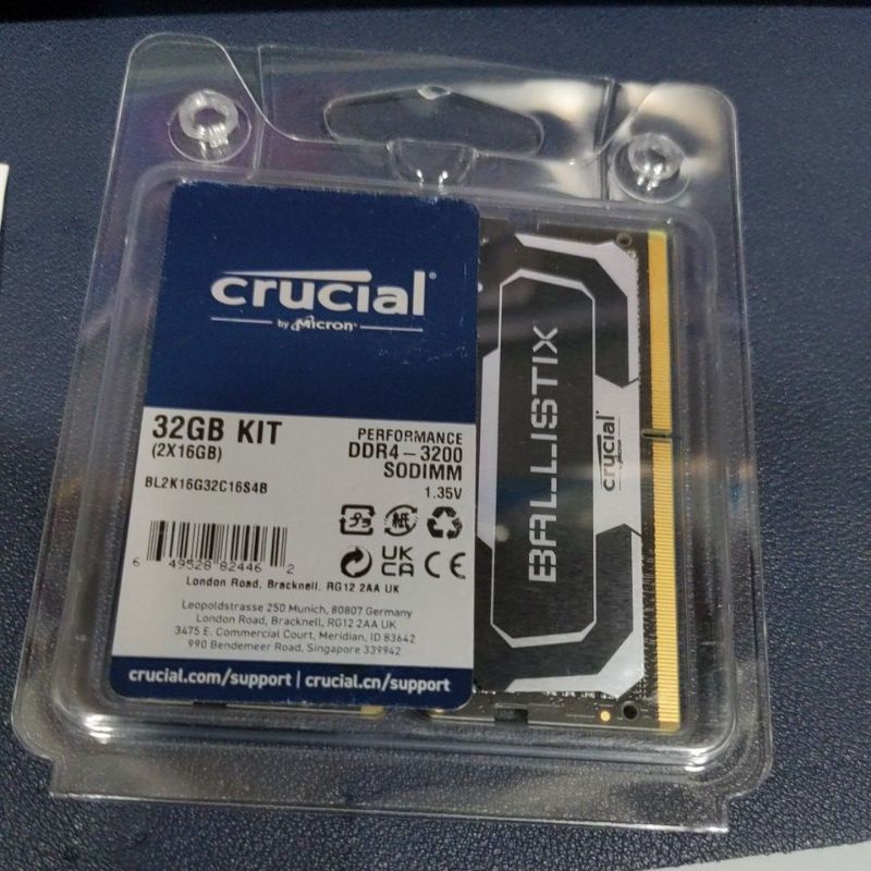 美光 micron crucial ballistix DDR4 3200 32GB（16GB*2) SODIMM筆電版