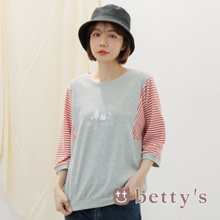 betty’s貝蒂思(15)條紋袖子拼接印花T-shirt(共二色)