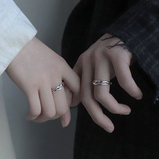 時尚戒指 對戒 小ck情侶戒指純銀一對小眾設計開口可調節刻字素圈對戒禮物送女友