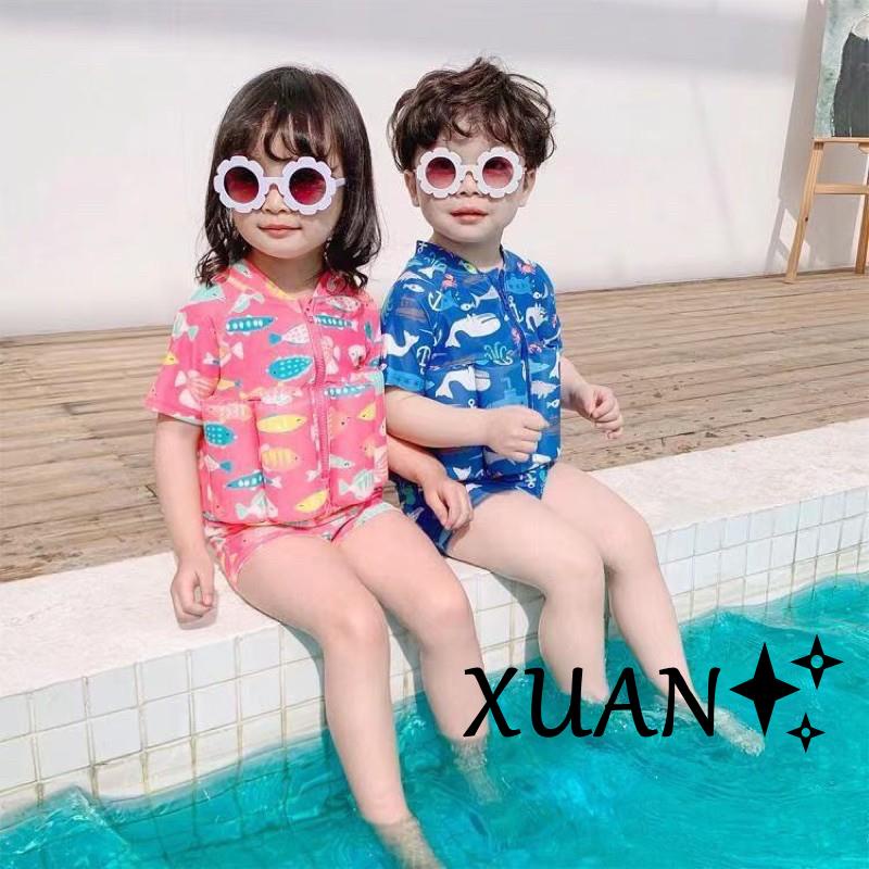 Xuan♥韓版夏季浮力兒童泳裝連身裝游泳平角口寶寶泳帽女童泳衣男