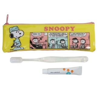 現貨/附發票💗日本正版 史努比 旅行攜帶 牙刷牙膏收納組 牙刷袋 牙膏 盥洗組 附牙刷蓋 (黃 漫畫格)