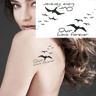 飛鳥與英文 K43【WAWA TATTOO】男女防水紋身貼紙微刺青貼紙