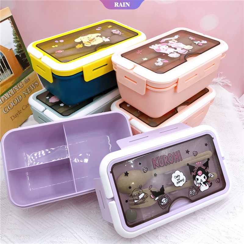 便當盒卡通 Sanrio Cinnamoroll Kuromi Melody 餐具三格食品存儲容器兒童學校辦公室便攜式便