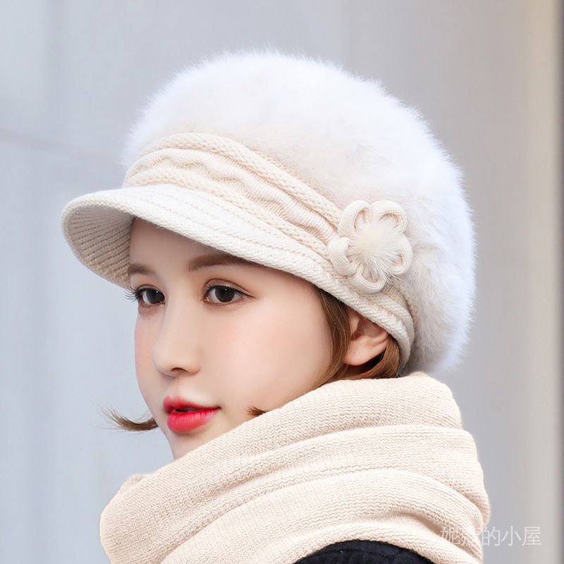 兔毛帽 帽子女秋冬季韓版針織帽保暖貝雷帽毛線帽時尚加厚護耳帽兔毛帽