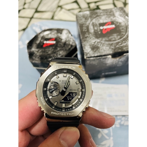 CASIO卡西歐 G-SHOCK GM-2100-1A 農家橡樹 金屬腕錶 / 銀灰 44.4mm