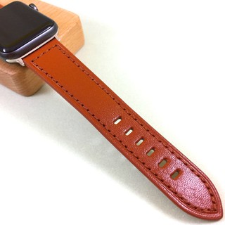 Apple Watch 4 牛皮真皮 咖啡色 素面 手工車線 銀色不鏽鋼針扣