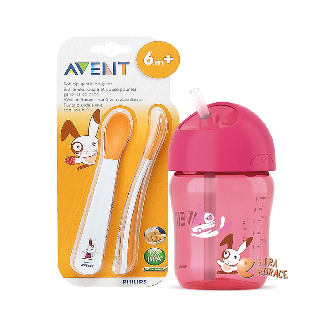 Philips Avent 吸管水杯 送 AVENT QQ兔學習湯匙組，超優惠組，錯過不再 HORACE