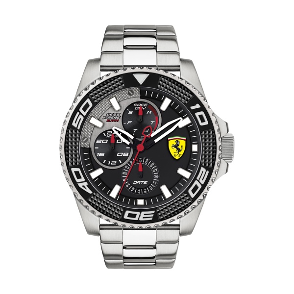 【Ferrari 法拉利】賽車極勁鋸齒錶圈設計鋼帶質感腕錶-黑銀款/FA0830470/台灣總代理公司貨享兩年保固