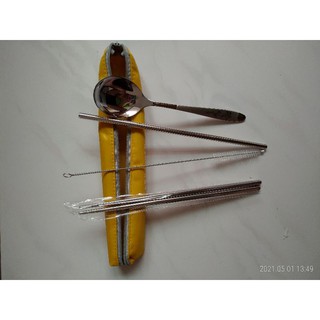 不鏽鋼餐具4件組(筷子+湯匙+細吸管