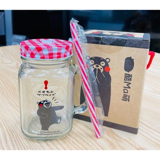 熊本熊KUMAMON玻璃杯罐 梅森瓶 450ml（附吸管）