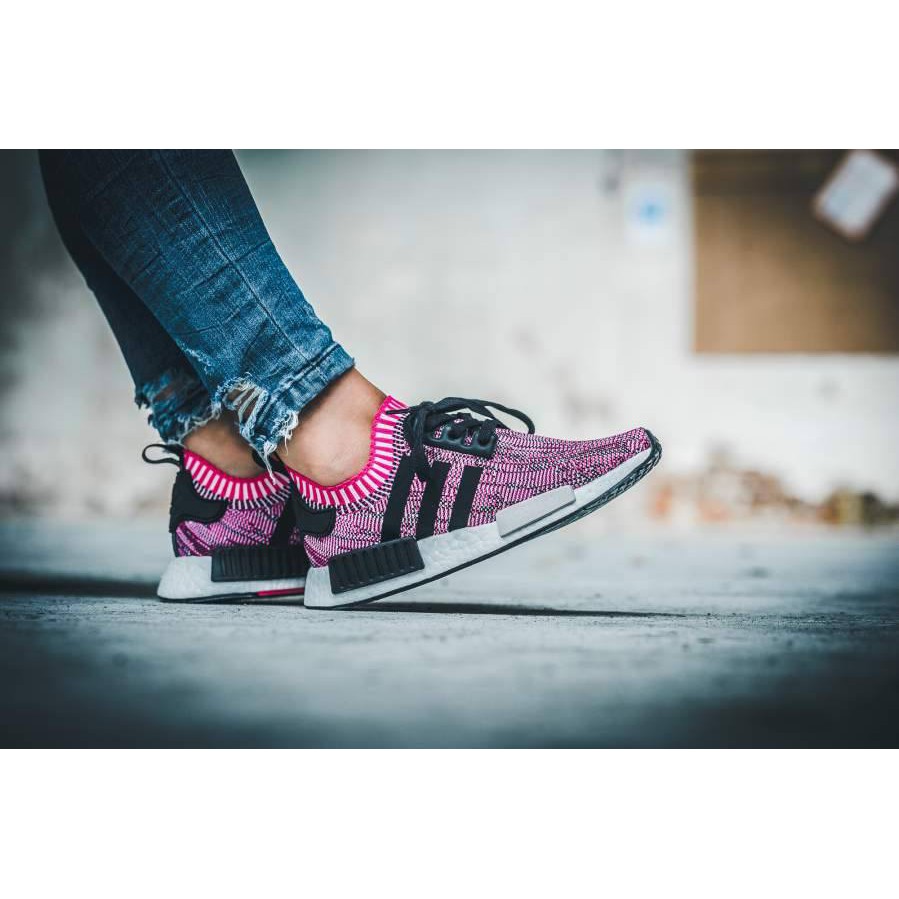 Adidas NMD_R1 Primeknit  黑粉色 反光 編織 女 BB2361