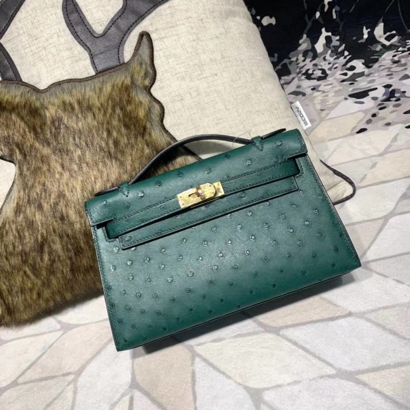 Hermes mini kelly第一代 孔雀綠鴕鳥皮