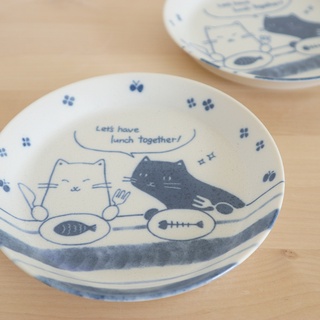 現貨全新 貓咪陶瓷點心盤 日製小菜盤 貓咪圓盤 日本美濃燒 和食器 日本製 餐盤 盤子 日式碗盤器皿