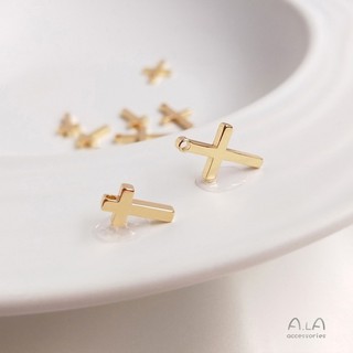 Ala(銅制品）-保色配件14K鍍金（薄層）立體十字架小吊墜diy手鏈鎖骨鏈吊飾耳環耳吊掛件