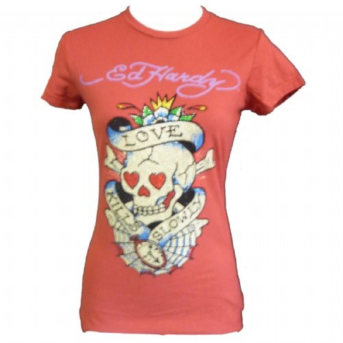 &lt;美國直購&gt; Ed Hardy 短袖T恤 T-shirt 全水鑽系列上衣短T (紅色)