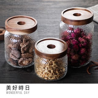 🔥任兩件95折🔥防潮 食品級 密封罐 玻璃儲物罐 鐘槌紋 相思木 儲物罐 保鮮罐 咖啡豆 茶葉 果乾