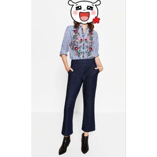 【便宜出清】ZARA 正品 女性 荷葉滾邊 口袋 牛仔褲 喇叭褲 修身 顯瘦