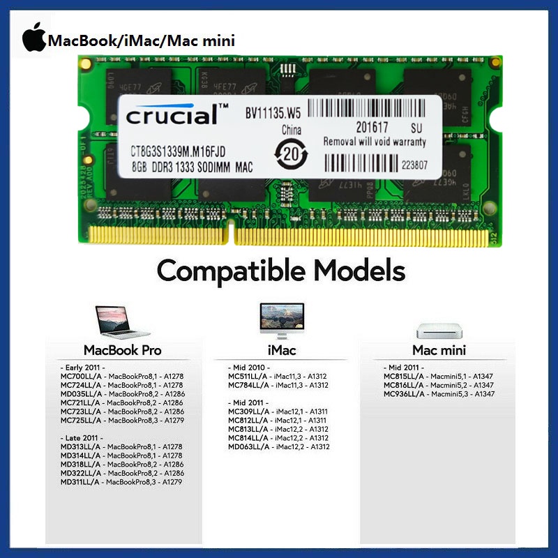 適用於 MacBook Pro iMac Mac mini ED38 的全新 Crucial 8GB PC3-10600