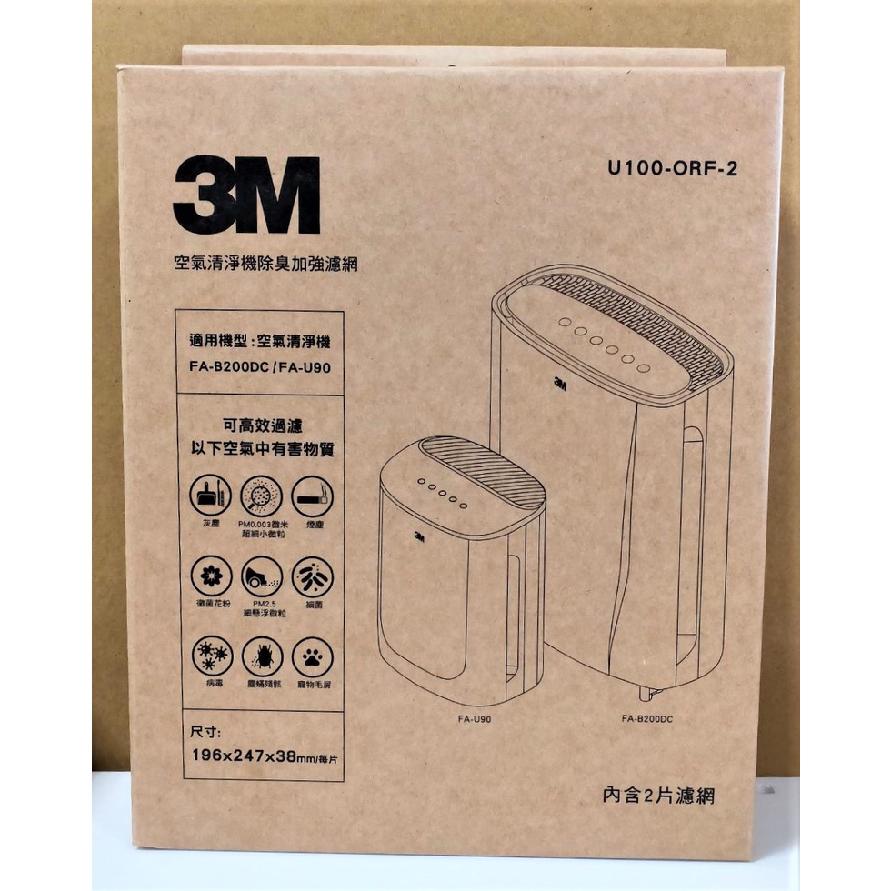 3M 淨呼吸 FA-B200DC 空氣清淨機專用靜電濾網 U100-ORF-2,(2入組) 適用3M FA-U90清淨機