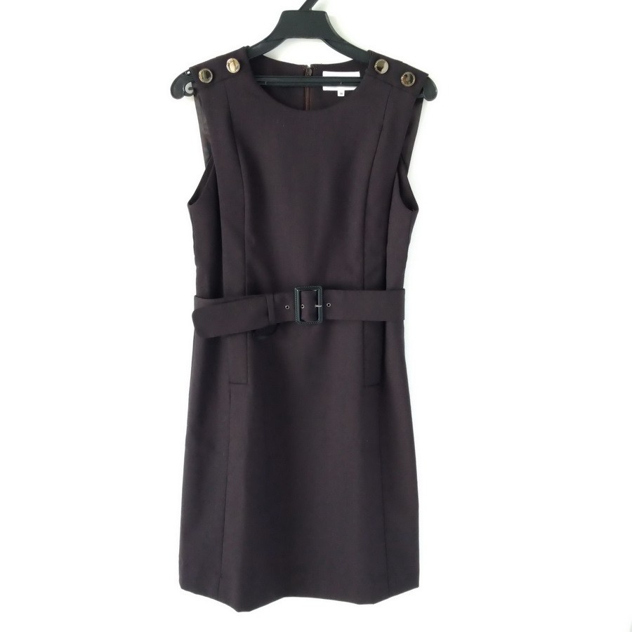 200608品牌DIANA深褐色鈕釦裝飾腰帶無袖貼身窄裙洋裝38