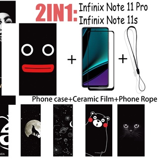2 合 1 Infinix Note 11s Note 11 Pro 手機殼帶鋼化玻璃陶瓷膜螢幕保護膜黑色系列
