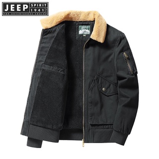 Jeep SPIRIT 1941 ESTD冬季中年男士夾克抓絨襯裡加厚立領夾克爸爸冬季純棉衣服保暖毛絨男裝