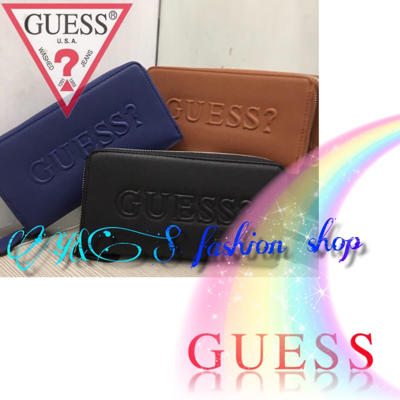 （Y&amp;S fashion)🇺🇸Guess經典立體浮雕拉鍊長夾藍色/咖啡色 限量優惠 現貨