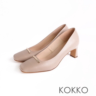 KOKKO簡約金屬飾扣微寬楦方頭跟鞋駝灰色